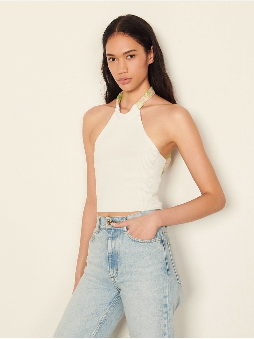 SANDRO Backless Top with Scarf